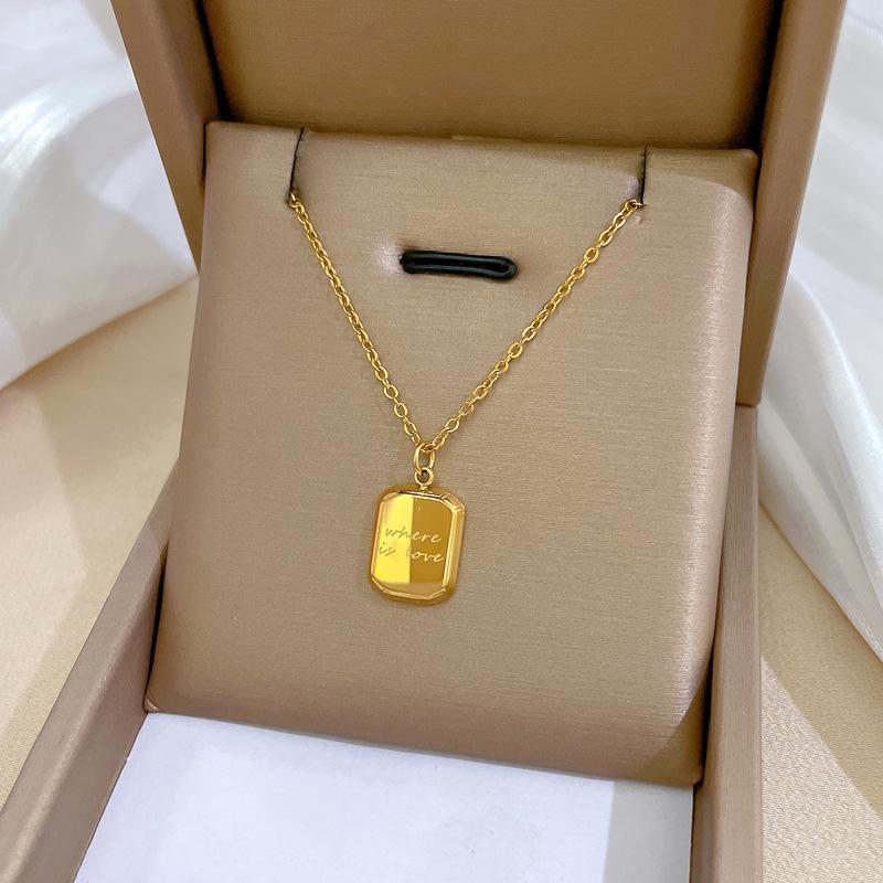 English Square Brick Personality Minimalist Wind Furnace Real Gold Necklace Female Clavicle Chain