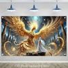 2D Celestial Phoenix Tapestry Divine Golden Bird & Princess in a Starry Sky Setting Wall Art