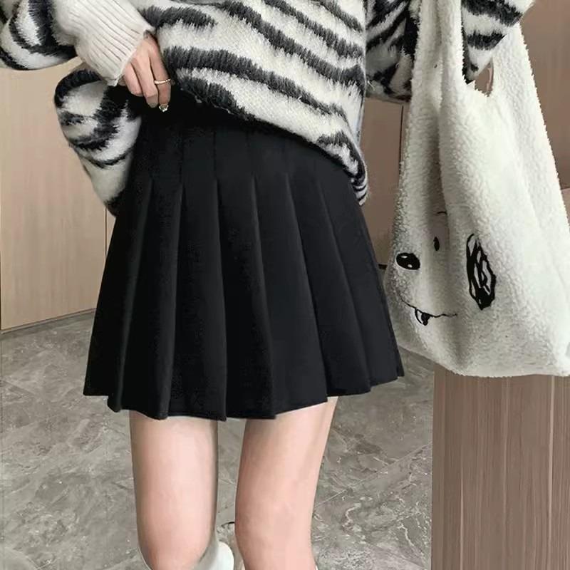 Brown Pleated Skirt Autumn and Winter New High-waisted Pleated College Style Skirt S