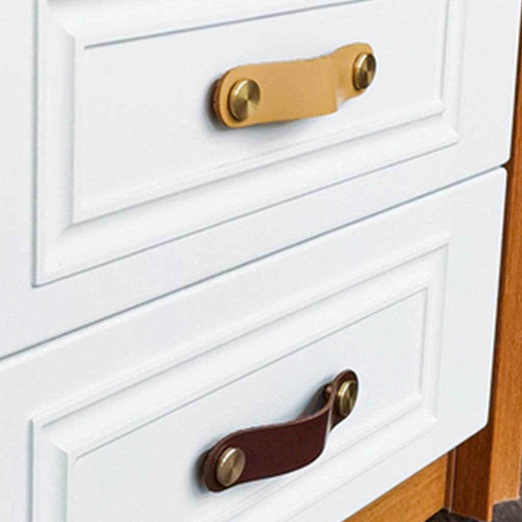 Nordic Furniture Door Wardrobe Handle Handmade Leather Pulls Cabinet Cupboard Knobs with Screws Adjustable Spacing