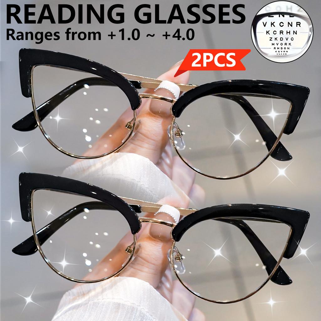 2pcs Minimalist Cat Eye Glasses for Women Men, Computer Eyewear, Suitable for All Kinds of Faces