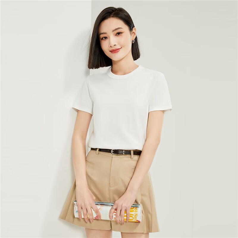 Giordano Women's Short-Sleeve T-Shirt, Pure Cotton Double-Sided Fabric, Skin-Friendly Breathable Basic Round Neck Top
