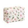 Fashion Quilted Makeup Bag Flower Printed Lightweight Cosmetic Pouch Large Capacity Travel Toiletry Handbag for Women