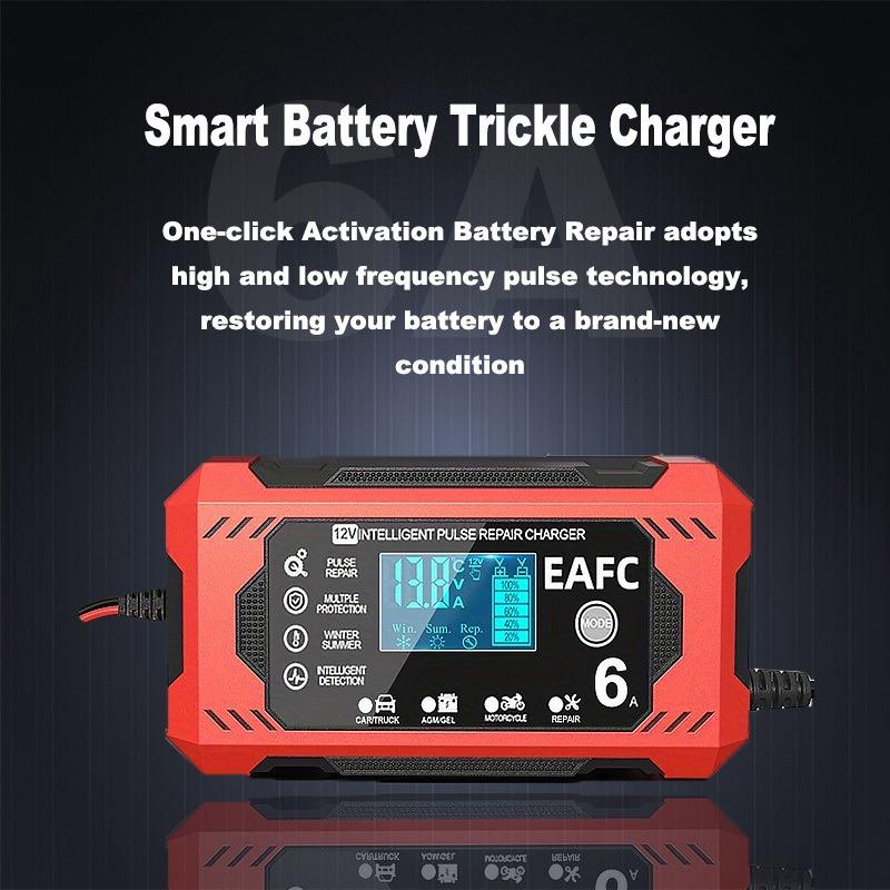 12V 6A Car Battery Charger Smart Battery Trickle Charger 12V Battery Maintainer for Car, Truck Motorcycle Lawn Mower Marine Lead Acid Charger