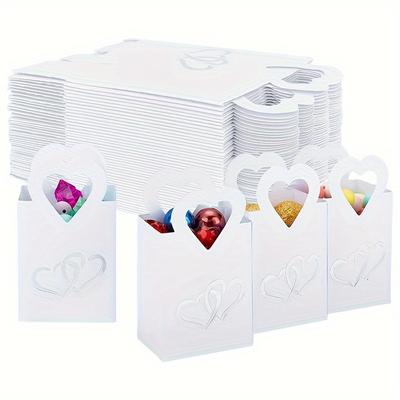 1set/50pcs Wedding Party Gift Boxes, White Kraft Paper Dessert Boxes Love Small Party Favour Boxes