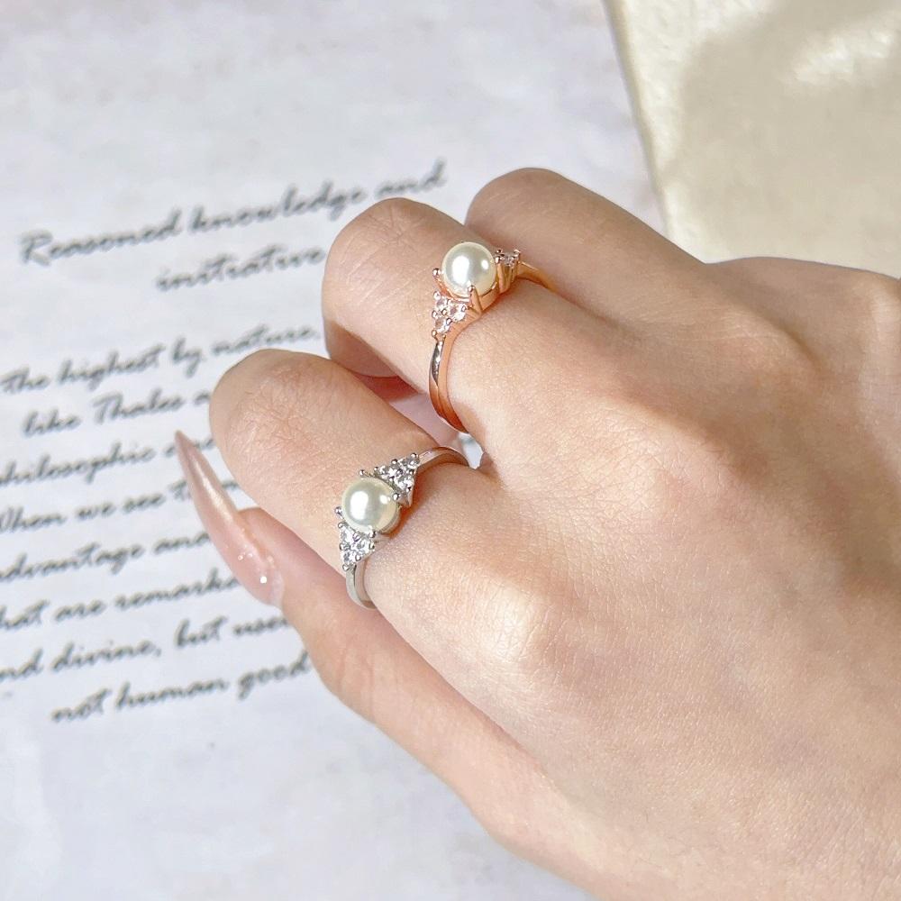 Imitation Pearl Rings For Women Korean Rose Gold Silver Engagement Anniversary Gift Jewelry KCR263