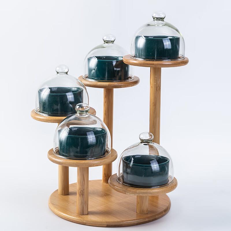Ceramic Bowl Set with Rotating Wooden Rack