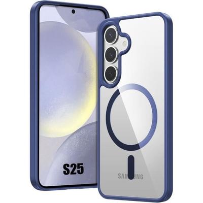 Case for Samsung Galaxy S25 with Magnetic Ring, Silicone and PC Shockproof Protection Navy Blue