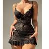 Womens Lace Print Sleep Dress With Bow Detail Sexy Nightwear Set In Black White Pink Burgundy S M L