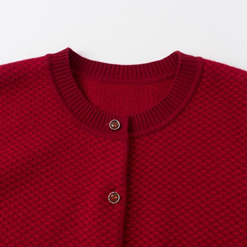 Women's Plus Size Red Wool Cardigan - Autumn/Winter Thick Knit Sweater Coat