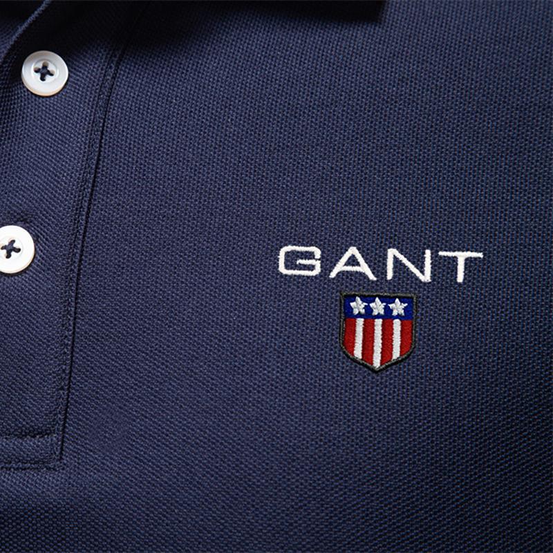 Gant Polo à manches longues pour homme, broderie automne 2025, haut pour homme de couleur unie avec revers, polo polyvalent pour homme
