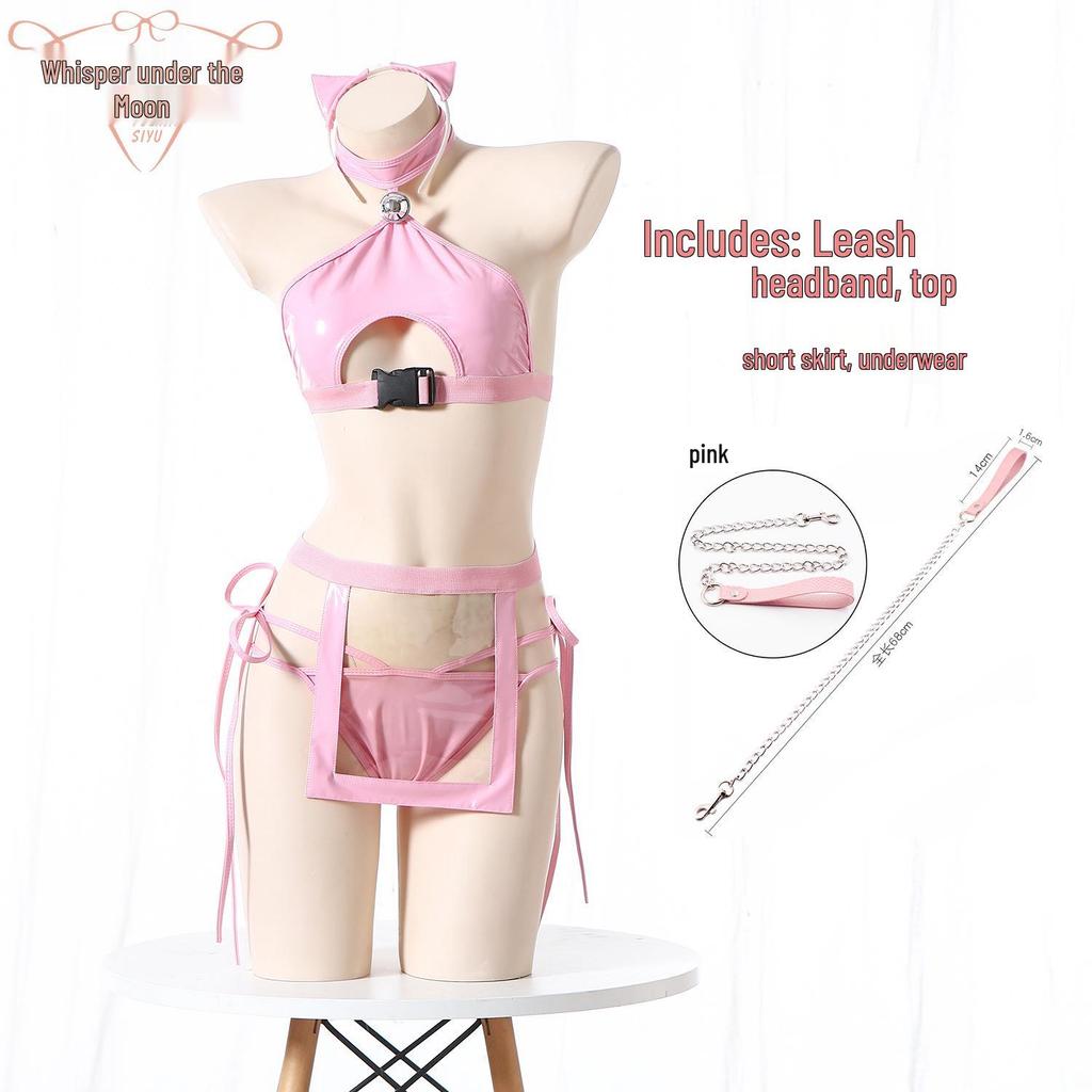 Sexy Patent Leather Catwoman Lingerie Set - Anime Bunny Girl Tease