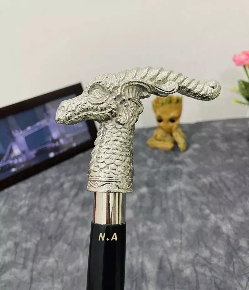 

Dragon Silver Head Handle Walking Stick Victorian Style Nautical Designer Gift золотой