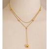 Yhpup Stainless Steel Double-Layer Chain Long Round Ball Drop Necklace Individualistic Casual Simple High Quality Neck Jewelry