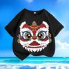 Süßes chinesisches Löwentanz-Muster Kinder-T-Shirt aus weicher Baumwolle mit kurzen Ärmeln und guter Atmungsaktivität