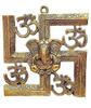 Ganesha Om Swastik Wall Hanging, Metal Wall Art Décor - Antique Gold Finish