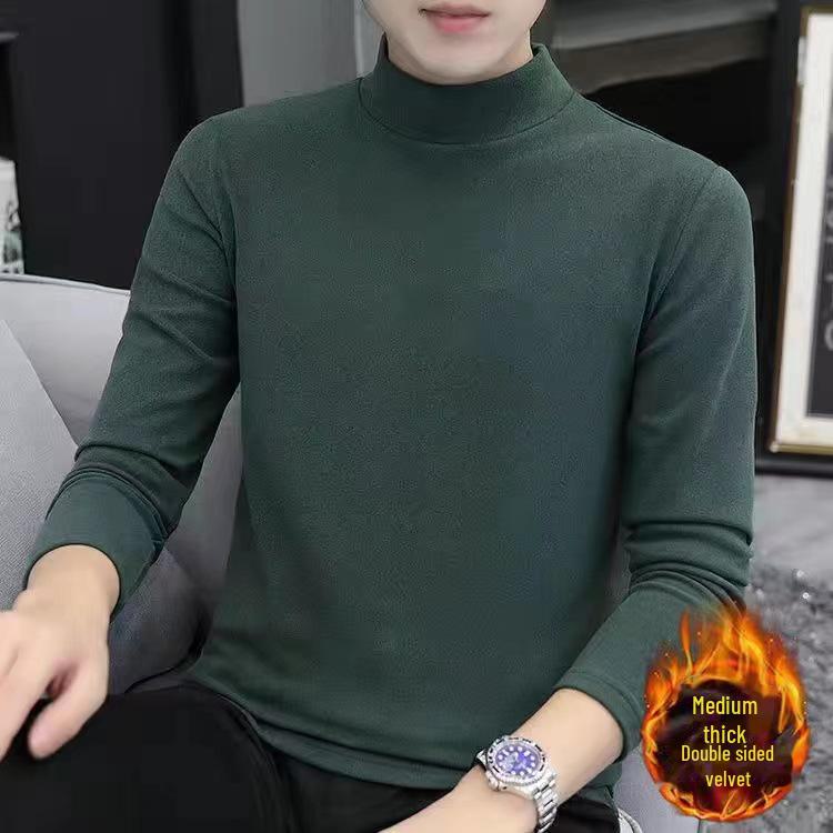 Hong Kong Style Men's Winter Long-Sleeve T-Shirt with Trendy Half-High Collar
