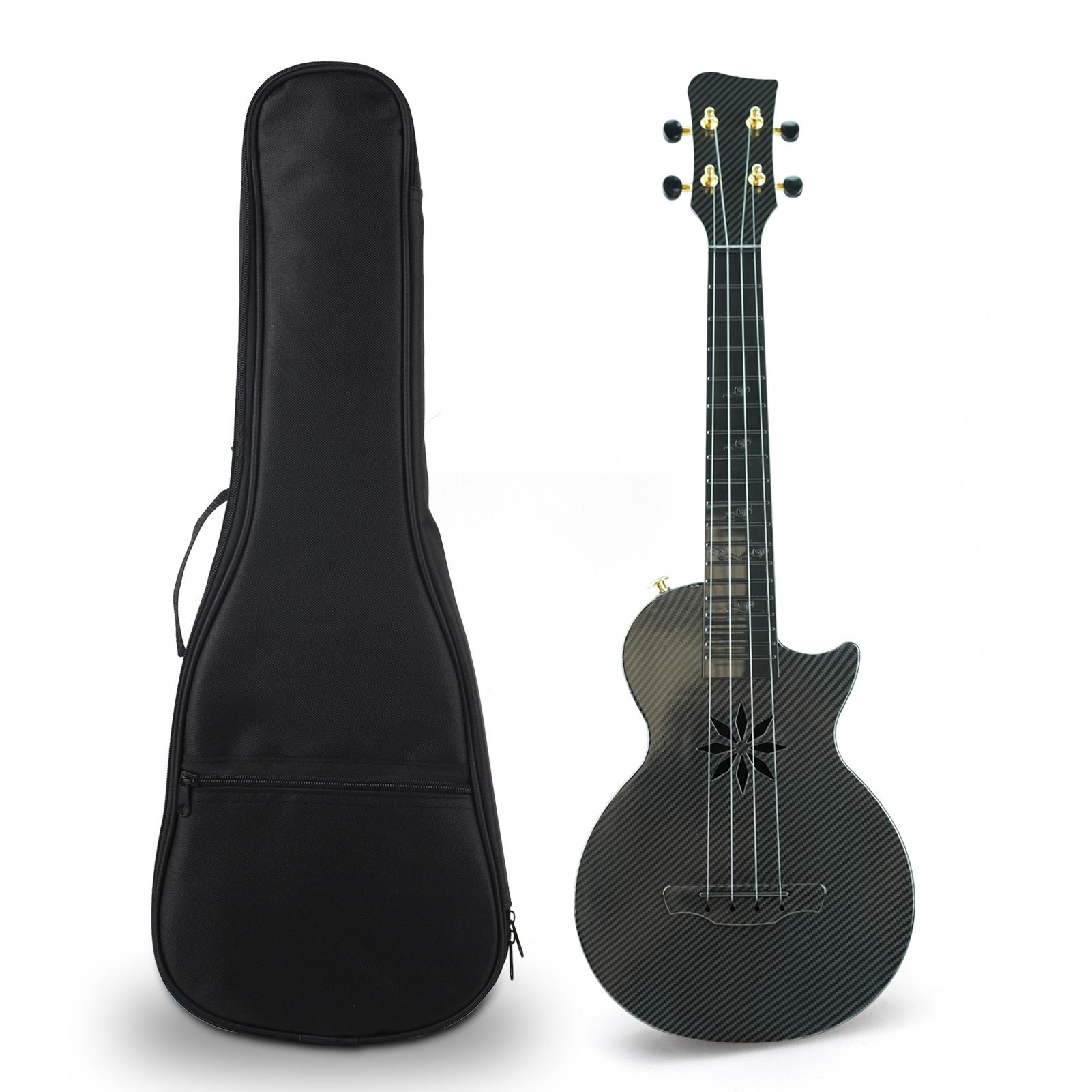

25-дюймовая гавайская гитара с 4 струнами из углеродного волокна, портативная гавайская гитара с сумкой для переноски для начинающих и взрослых чёрный