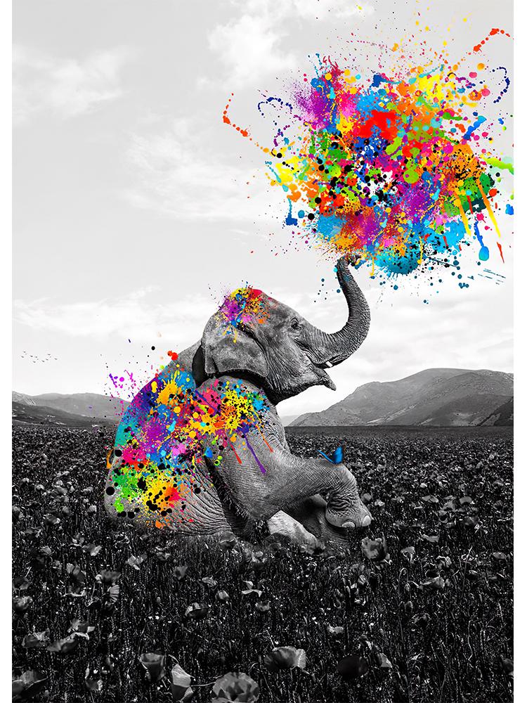 Nordic Painting Colorful Wild Elephant Canvas Wall Art Pictures Animals Poster Decoration for Modern Living Room Home Decoration