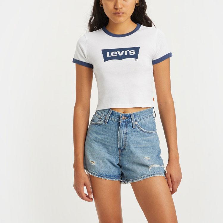 Levis SS22 Letter Logo Printed Crew Neck Short Sleeve T-Shirt Women Tops White A3523-0005