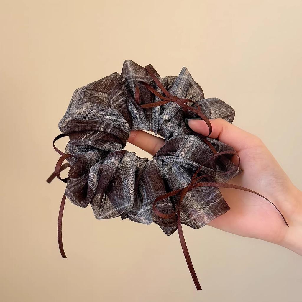 Sheer Gingham Scrunchies With Thin Ribbons Transparent Plaid Hair Ties Fairy Style Light Weight Hair Rope For Summer