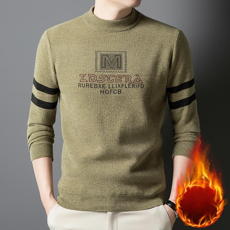 

Мужской повседневный полосатый шенилловый свитер в рубчик, с длинным рукавом, полиэстер, круглый вырез, обычная посадка, без пояса, для осени/зимы 3XL зелёный