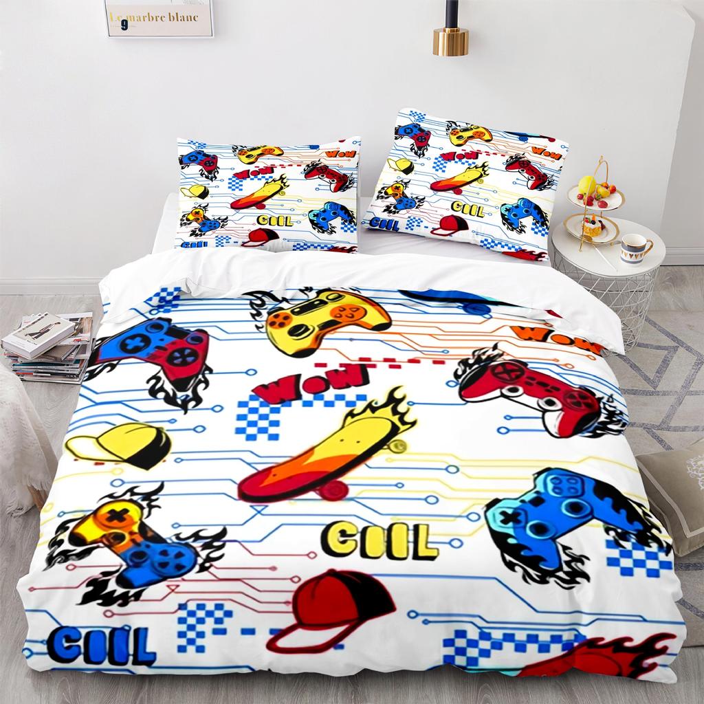 Gamer Bettbezug Doppelbettgröße Teenager Gaming Bettwäsche-Set für Kinder Jungen Mädchen Videospiele Bettdeckenbezug Gamepad Polyester Steppdeckenbezug