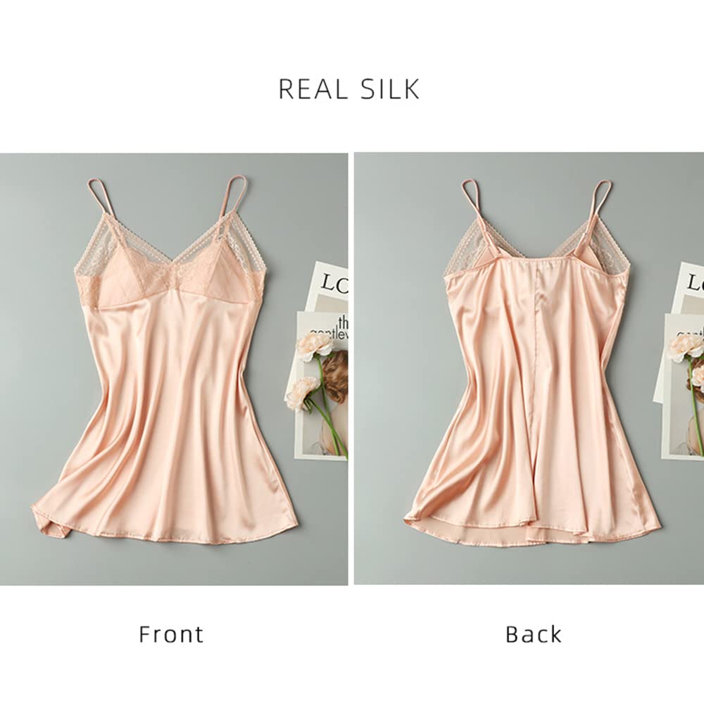 MAYUDAMA SILK Silk Satin Slip Nightgown with Cups 100% (L, Gray)