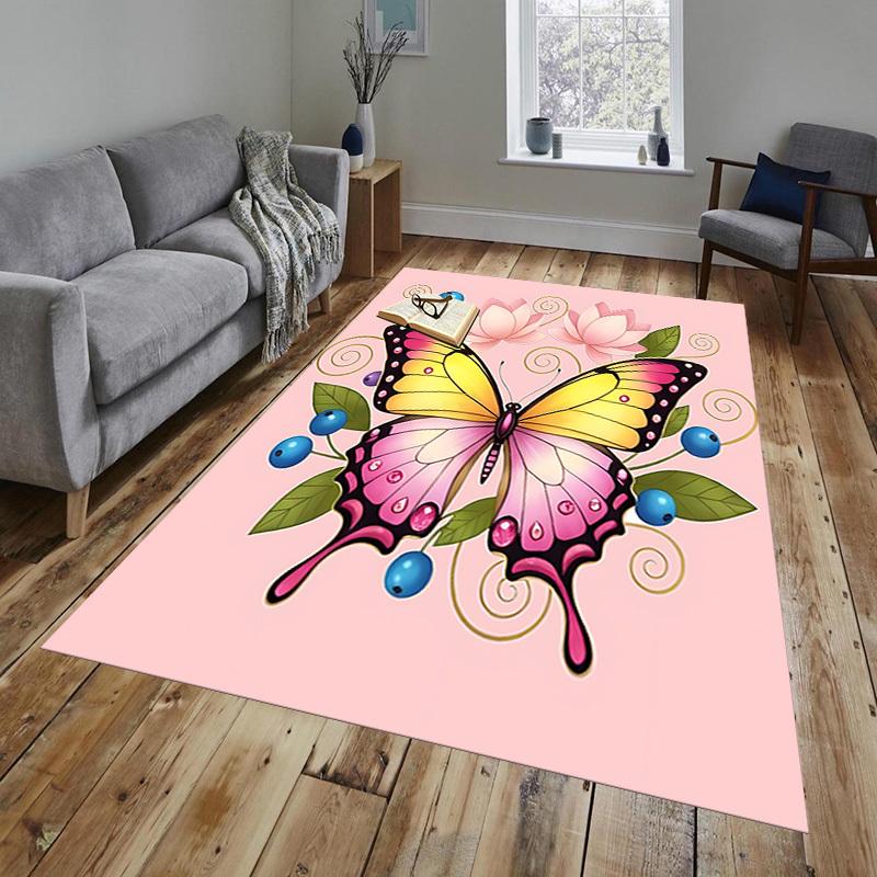 Butterfly Flowers Pattern Area Rug, Office Carpet Indoor Outdoor Entrance Doormat, Non-Slip Soft And Comfortable, Living Room, C122057