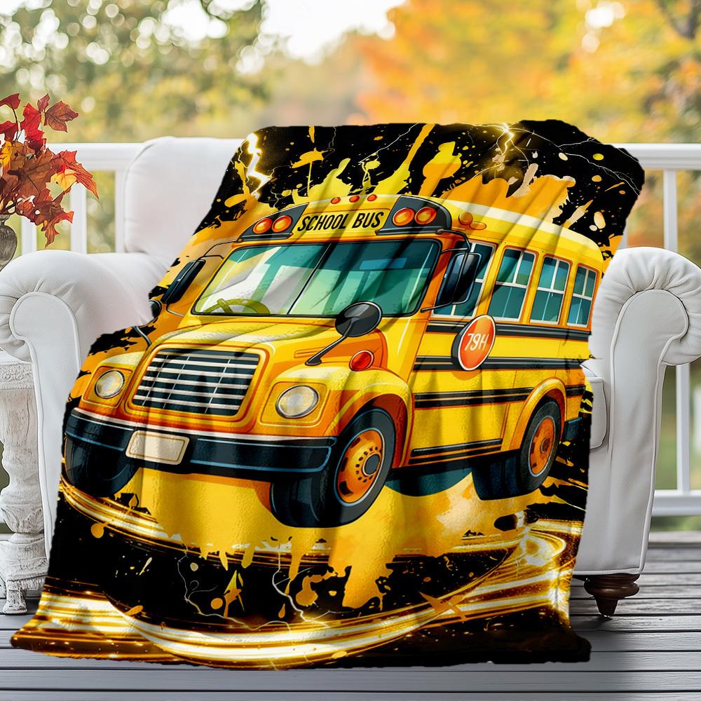 School Bus Lightning Outdoor Flannel Blankets, Outdoor travel, Home Blankets, Fan Gifts,Suitable for All Seasons, Christmas Gifts. R1127188
