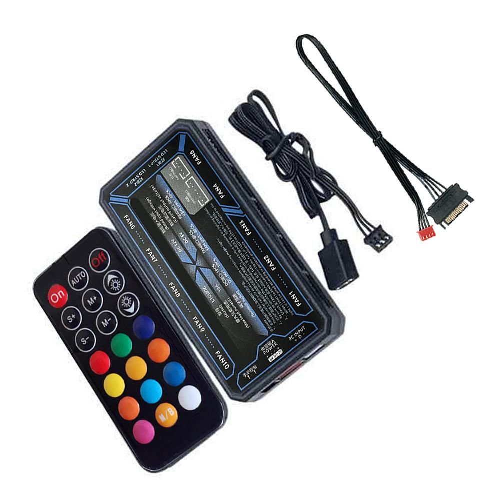 Computer Case Fan RGB Hub With 6-pin Interface And 10+2 Wireless Remote Control Supports 365Remote Control Lighting Effect Modes