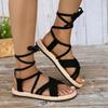 Fashion Women's Fashion Sandals  Summer Classic Black Round Head Ankle Lace Up Sexy Elegant Comfortable Sandals for Women