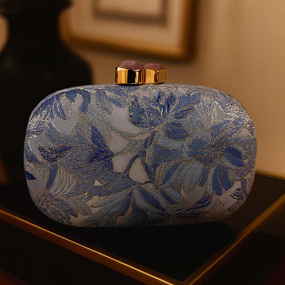 

Eyeglasses Box Metal Hard Case Lipstick Material Handmade Fabric DIY Sunglasses Organizer Gifts Chinese National Style синий