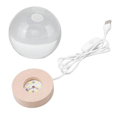 Crystal Ball Night Light Wired Button Switch Round 3D Decorative Crystal Ball with Base for Home Galactic System Warm