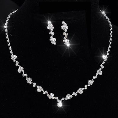 Bridal Rhinestone Necklace & Earrings Set with Crystal Inlay