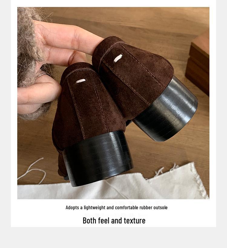 Grape Mom 4cm Lift Sheepskin Ballet Flats, Chunky Heel Split Toe Women's Autumn Shoes.