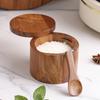 Acacia Wood Salt Jar with Spoon Solid Wood Seasoning Box Pepper Box Kitchen Seasoning Bottle Salt Box  Storage Seasoning Jar