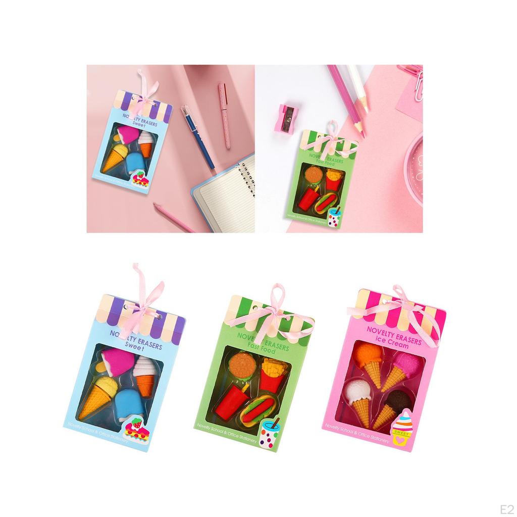 4 Stück Kreative Dessert-Radiergummis Tragbare Geschenkbox Einzigartiger Kindergarten-Radiergummi Cartoon Mini