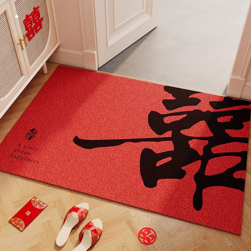 Wedding Door Floor Mat Household Scraping Mud Rubbing Soil Foot Mat Festive Red Silk Ring Floor Mat Dirt-Resistant And Wear-Resistant Door Mat 40*60cm