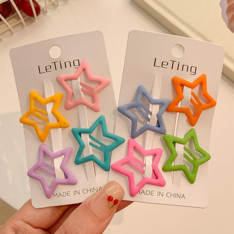 8 Pcs Children Frosted Colors Geometric Stars Heart Ornament Hair Clips Girls Lovely Sweet Hairpins Kid Hair Accessories