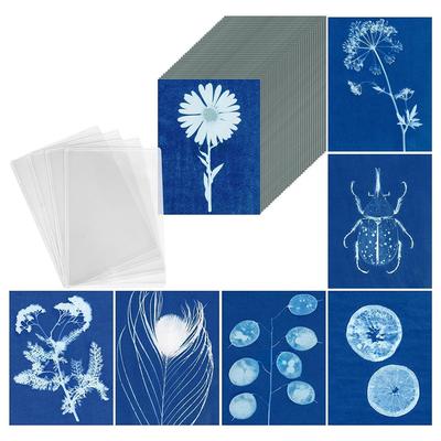 2025+ Sun Print Paper Kit, 100 Sheet Cyanotype Paper with 4 Sheet Acrylic Panel, A5 Sun Art Paper, Solar Printing Art Paper