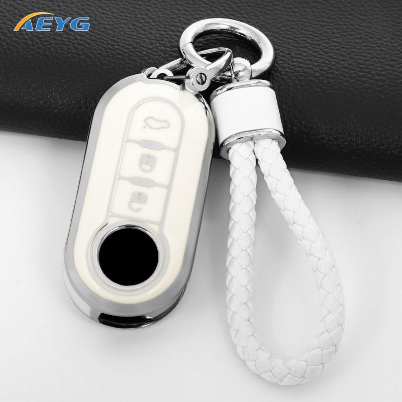 Car Key Case Cover for Fiat 500 Ducato Panda 500L Punto Lancia Musa for Citroen Car Keyring Luxury Keychain Interior Accessories
