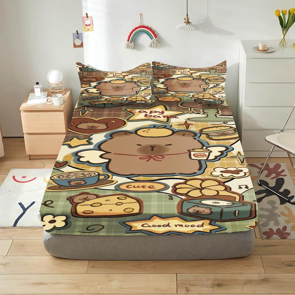 Capibara Cartoon Fitted Sheet For Children, Cute Digital Printing, Coverage, Baby Teenager With Sheets Cover, Elastic Bedding