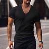 Top Men's V-neck Solid Color Large Size Casual T-shirt Short Sleeve Men's Wear
