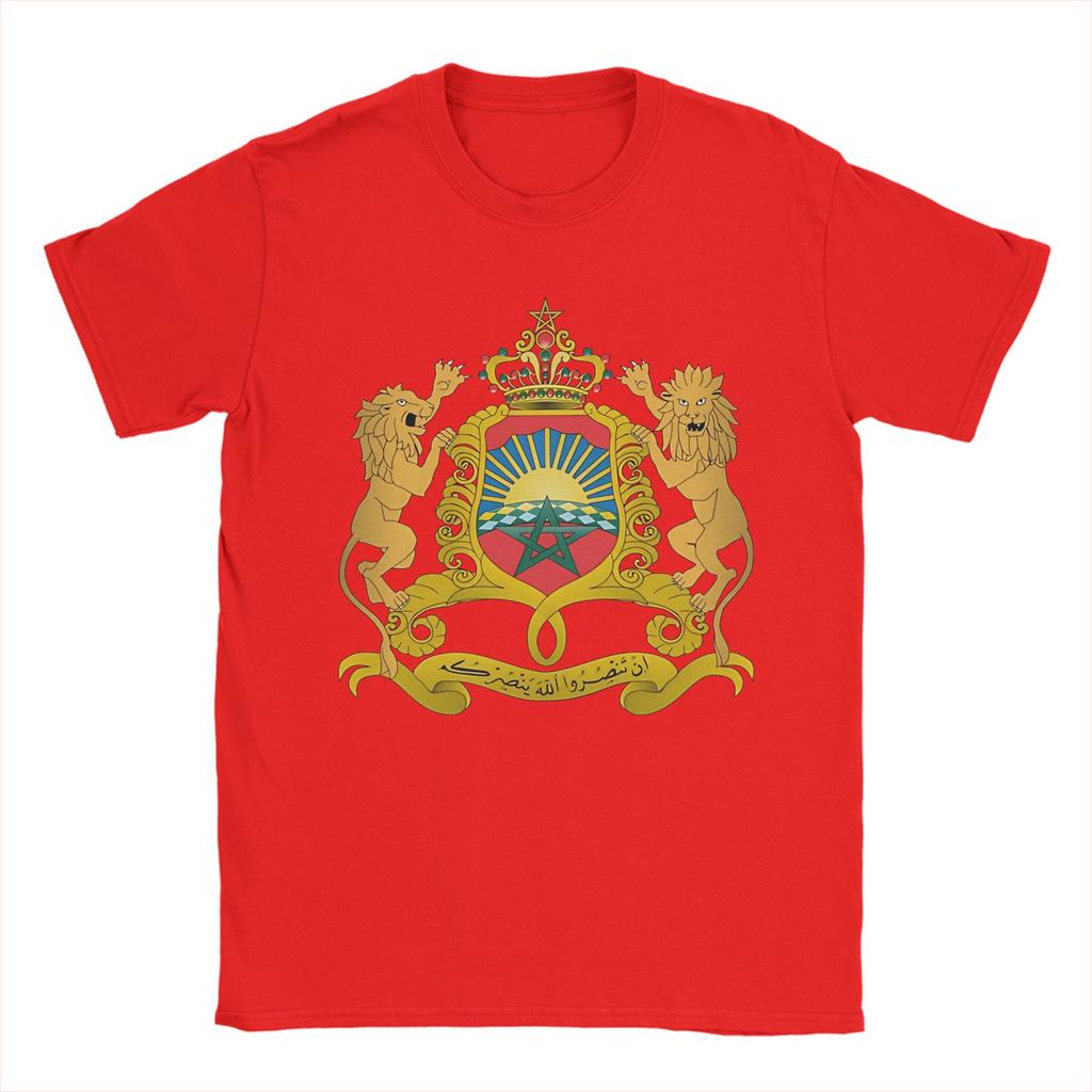 Vintage TShirt Summer Coat of Arms of Morocco Lion TShirts Cotton Tshirt for Men Aesthetic Cheap Print Short Sleeve Tees