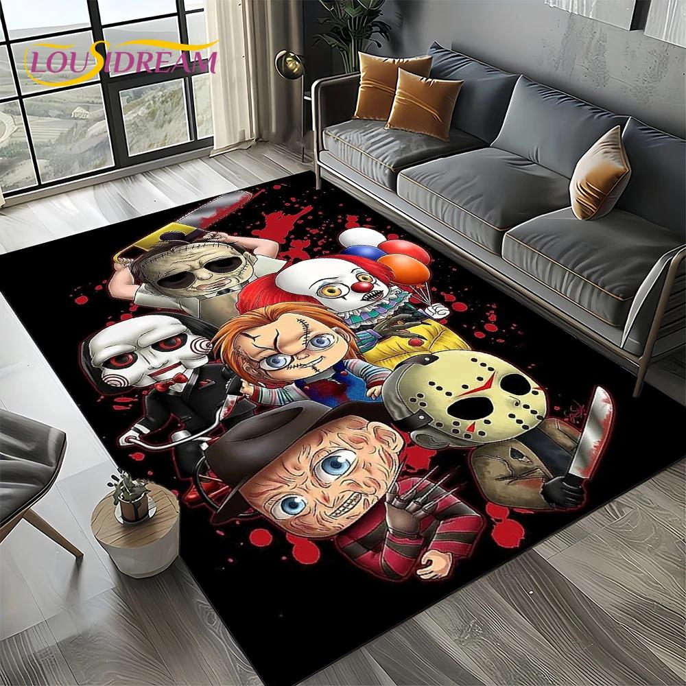 Horror Movie Chucky Pennywise Halloween Saw Character Carpet Rug for Living Room Bedroom Home Sofa Decoration,Non-slip Floor Mat