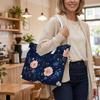 Romantic Floral Tote Bag Fashion Casual Large Capacity Daily Commute All Match Portable Carry Bag