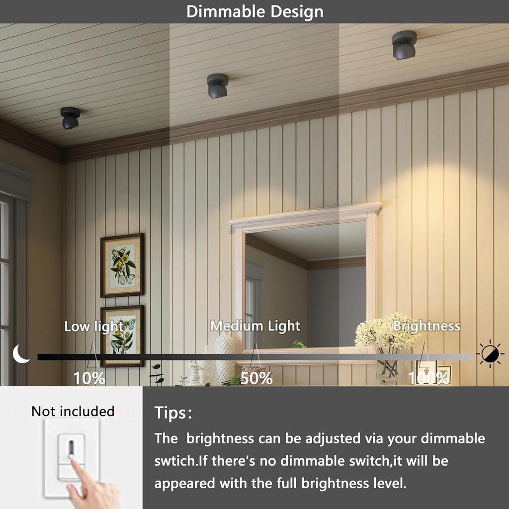 LED Ceiling Spotlight Dimmable Flush Mount Adjustable Spotlight, Directional Spotlight for Pictures Living Room Bedroom Foyer - 3000K 11W 25°