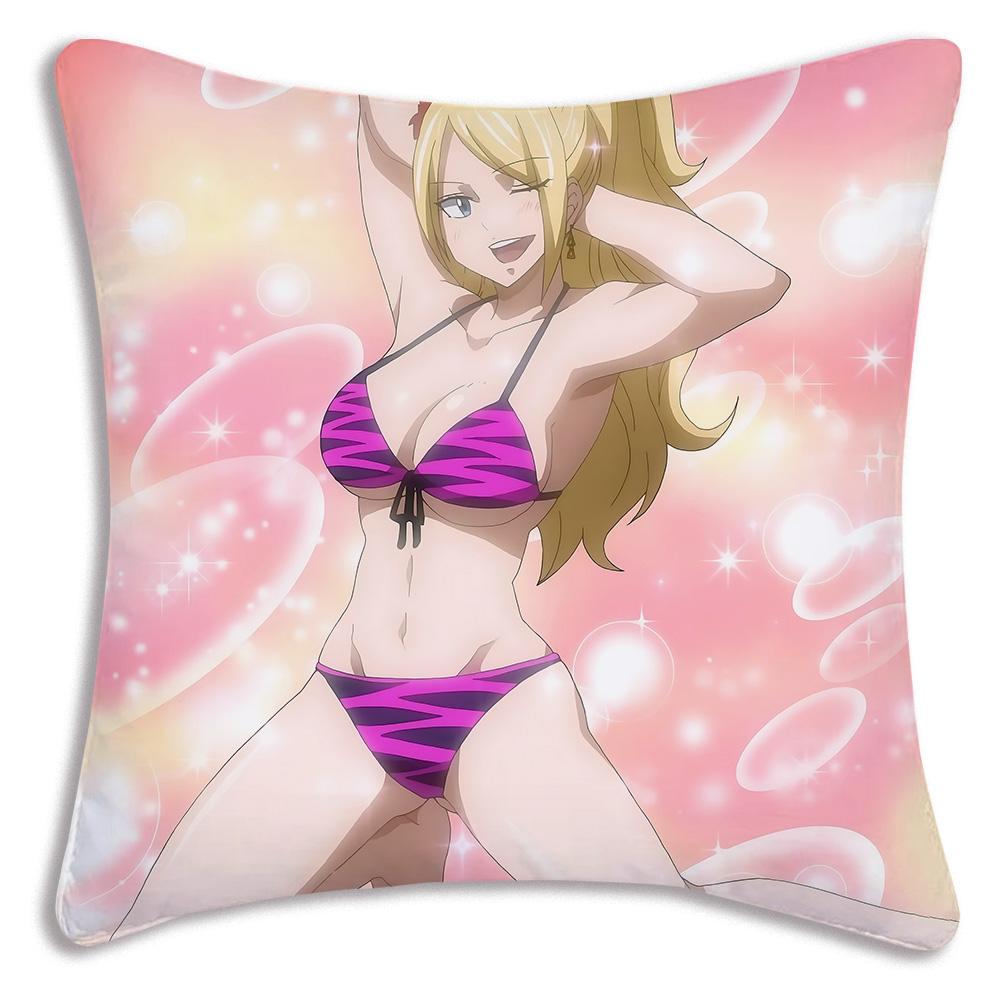Anime Fairys tails Pillow Covers Cartoon Sofa Decorative Home Double-sided Printing Short Plush Cute Cushion Cover