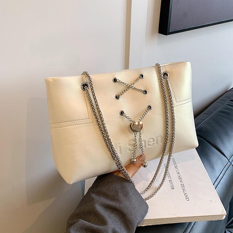 Textur Bokstav Stor Kapacitet Väska För Kvinnor Ny Populär Mångsidig Kedja Axel Crossbody Väskor Chic Student Pendling Tote Pack